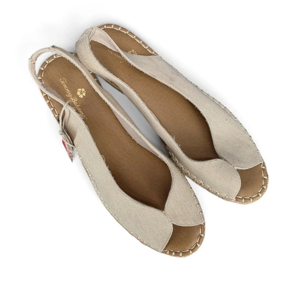 Tommy Bahama Desire Espadrille Wedge Sandals 8.5 Natural Slingback NWT Canvas